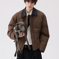 سترة قطنية ثقيلة شتوية مع ياقة جلدية 