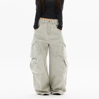بنطلونات كارجو فضفاضة ذات أرجل واسعة 