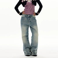 بنطلون جينز ديميم مزين بالأحجار الكريمة بتصميم مريح 