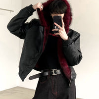 Jaqueta de Inverno com Capuz de Couro Sintético 