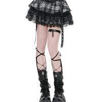 Jupe mini plissée à couches en dentelle à carreaux 