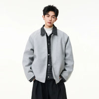 معطف شتوي من مزيج الصوف بطبقات متداخلة مخطط 