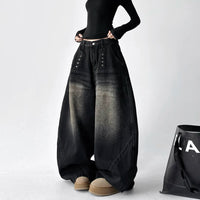 하이 웨이스트 곡선 블레이드 와이드 레그 팬츠 