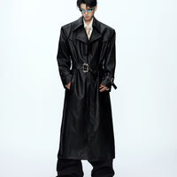 악어 무늬 가죽 벨트 트렌치 코트 