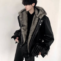 Veste en cuir avec col en fausse fourrure 
