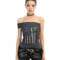 Graffiti Off-Shoulder Bandeau Tank Top