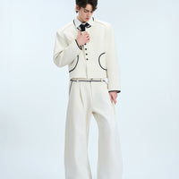 대비 트림 칼라리스 재킷 및 바지 세트 