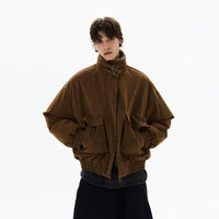 جاكيت شتوي من الجلد المدبوغ مزود بياقة واقفة مبطنة 