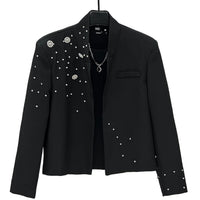 비즈 다이아몬드 장식 루즈 수트 재킷 