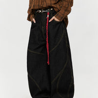 Calças Jeans de Perna Larga Retro Splicing 