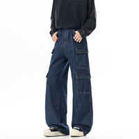 سروال جينز واسع الساق بجيوب متعددة 