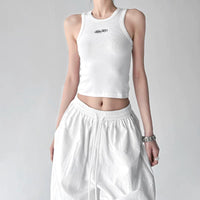 Slim Fit Ribbed Graphic Crop Tank