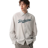 Çizgili Harf Baskılı Uzun Kollu Gömlek 