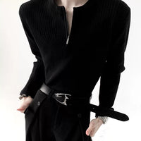 Kanalı Yarım Fermuarlı Triko Kazak Üst 