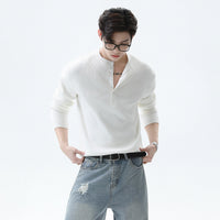 리브드 헨리 칼라 긴팔 풀오버 