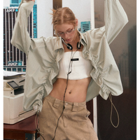 جاكيت قميص بحبل سحب مزخرف بخطوط عريضة 