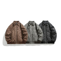 جاكيت بومبر شتوي من الجلد المدبوغ مع ياقة 