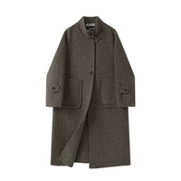 Manteau long en laine à col montant, Coupe décontractée 