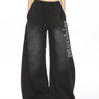 레트로 와이드 레그 레터 프린트 스웨트팬츠 