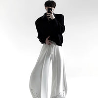 سراويل رياضية بساق عريضة وشفرات منحنية مع نمط 