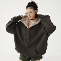 Çivili Polar Astarlı Yarım Fermuarlı Kapüşonlu Üst 