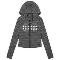 스트라이프 후드 집업 슬림 핏 자켓 