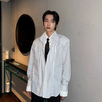 Camisa listrada de manga longa falsa em duas peças 