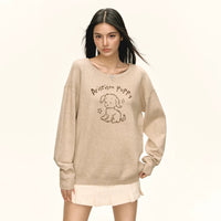 Sweatshirt décontracté avec graphique de chiot rétro 