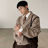 Double-Breasted V-Neck Knit Cardigan