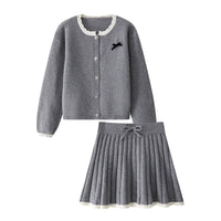 레이스 칼라 니트 스웨터 스커트 세트 