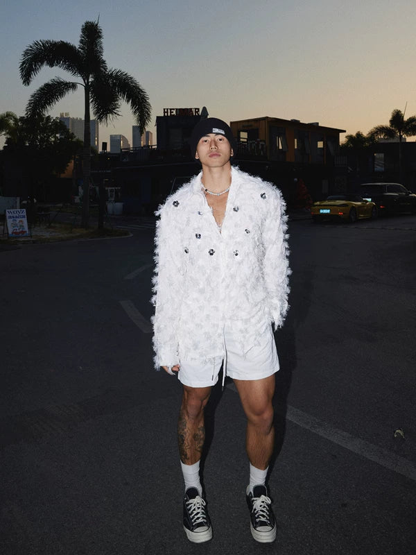 Feather Tassel Textured Long-Sleeve Shirt 2