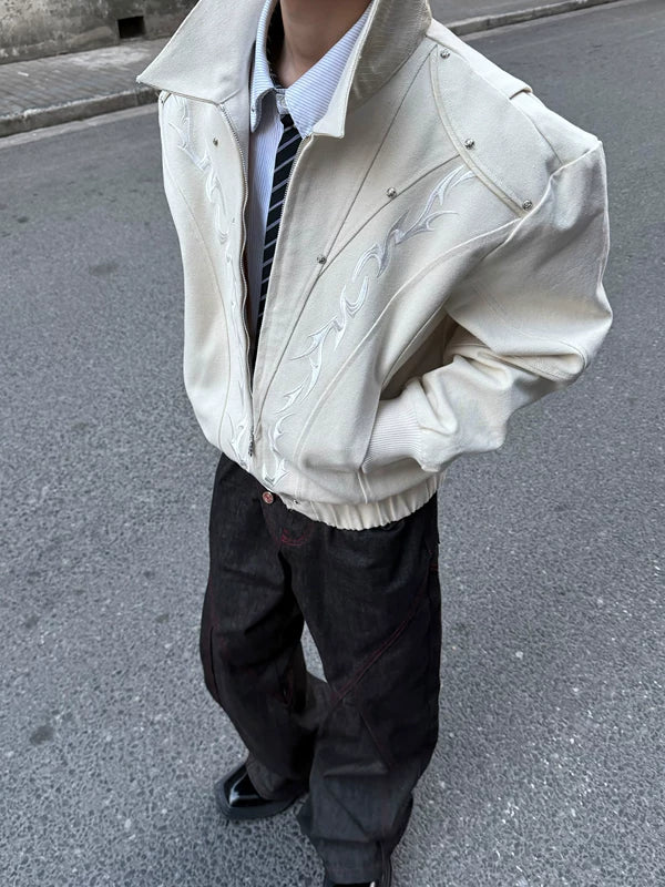 Flame Embroidered Canvas Zip Jacket 2