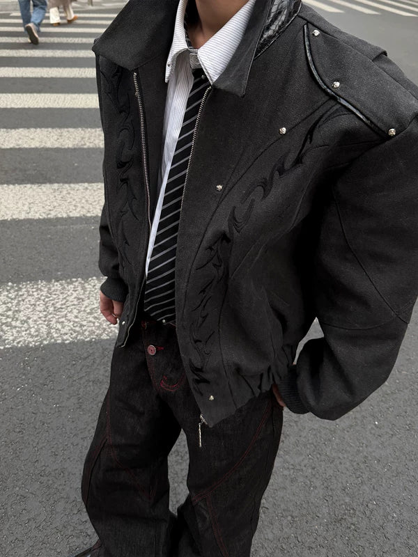 Flame Embroidered Canvas Zip Jacket 3