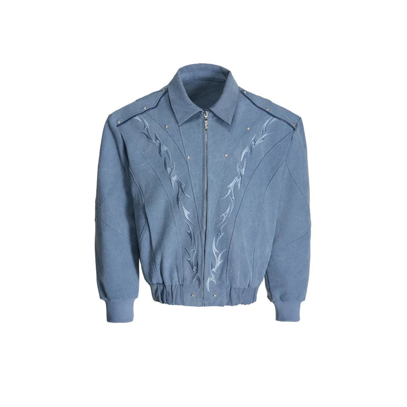 6035364649624,6035364649625,6035364649626,6035364649627,6035364649628, Flame Embroidered Canvas Zip Jacket