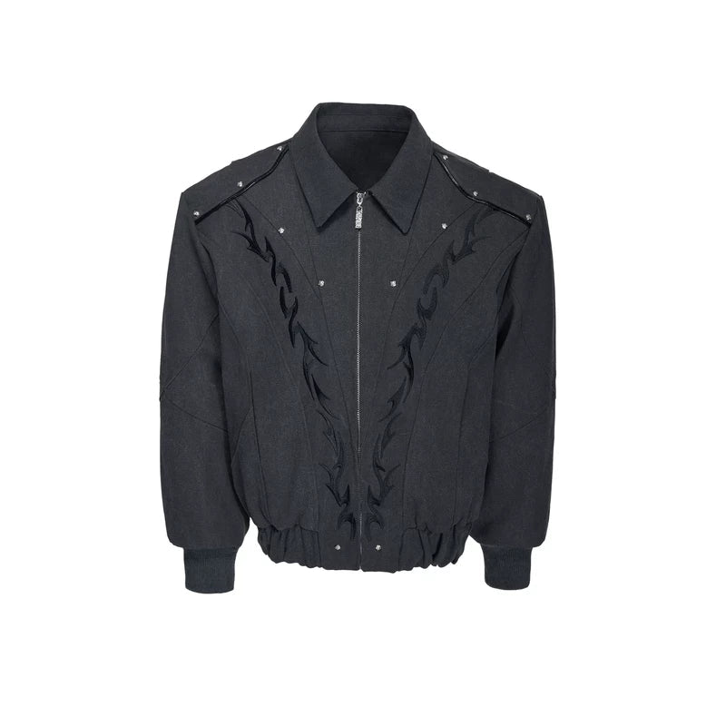 6035364649629,6035364649630,6035364649631,6035364649632,6035364649633, Flame Embroidered Canvas Zip Jacket