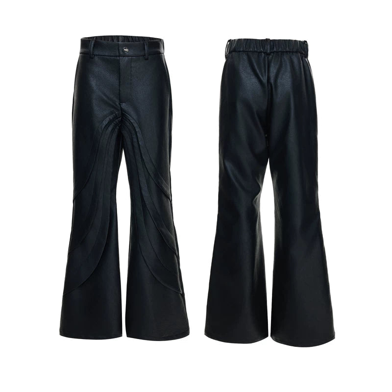 6024077852790,6024077852791,6024077852792,6024077852793, Flared Leather Pants with Layered Textured Panels