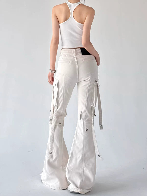Flared Multi-Pocket Cargo Jeans Pants 2