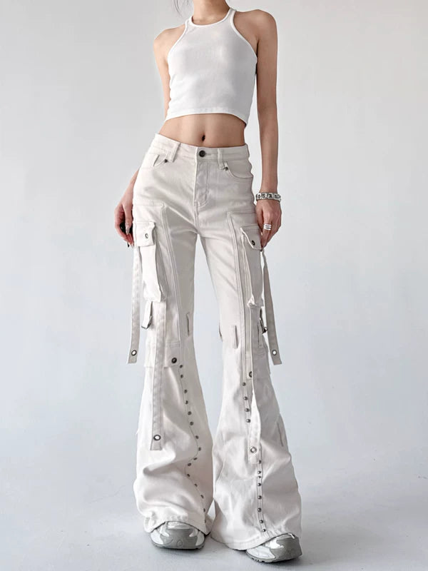 Flared Multi-Pocket Cargo Jeans Pants 3