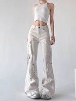 Flared Multi-Pocket Cargo Jeans Pants 4