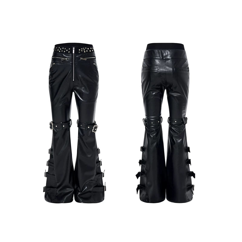 1627207:28341,6012055309821,1627207:28341,6012055309822,1627207:28341,6012055309820,1627207:28341,6012055309819,6012055309821,6012055309822,6012055309820,6012055309819, Flared PU Leather Buckle Strap Pants