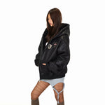 Fleece Lined Hooded Leather Motorcycle Jacket 2