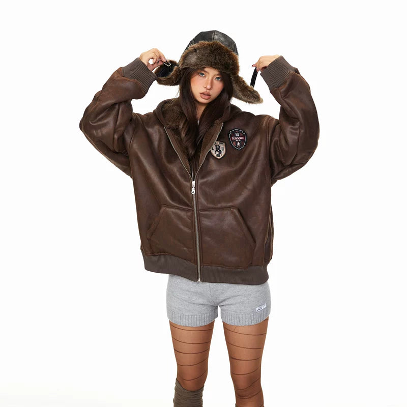 Fleece Lined Hooded Leather Motorcycle Jacket 3