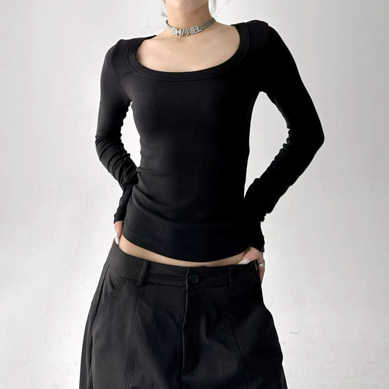 Fleece-Lined Long Sleeve Wide U-Neck Top 2