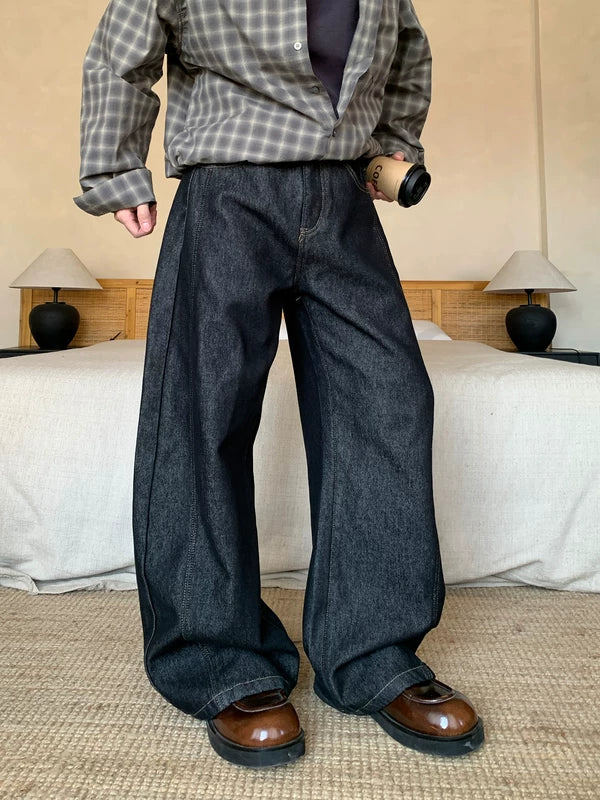 Fleece-Lined Wide-Leg Raw Denim Pants 2