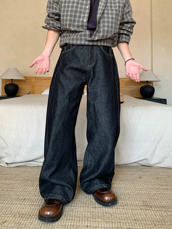 Fleece-Lined Wide-Leg Raw Denim Pants 3