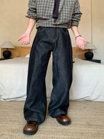 Fleece-Lined Wide-Leg Raw Denim Pants 3