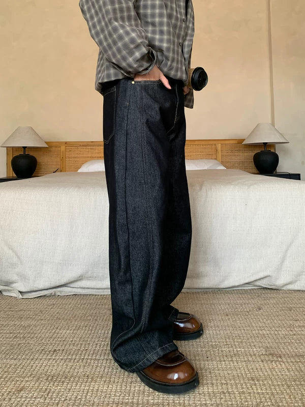 Fleece-Lined Wide-Leg Raw Denim Pants 4