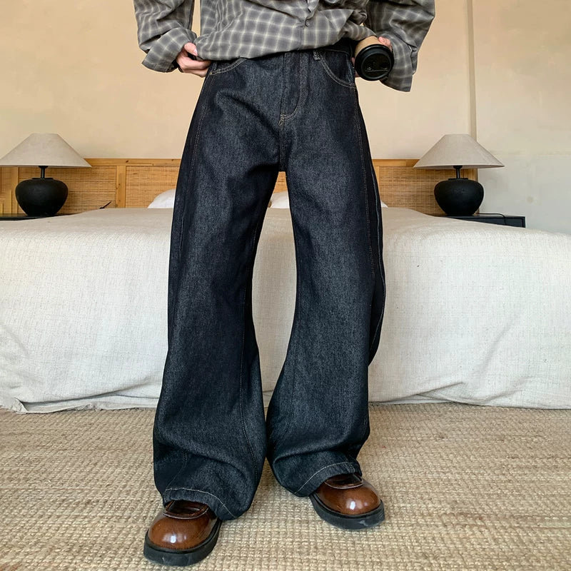 6183050186727,6183050186728,6183050186729,6183050186730, Fleece-Lined Wide-Leg Raw Denim Pants