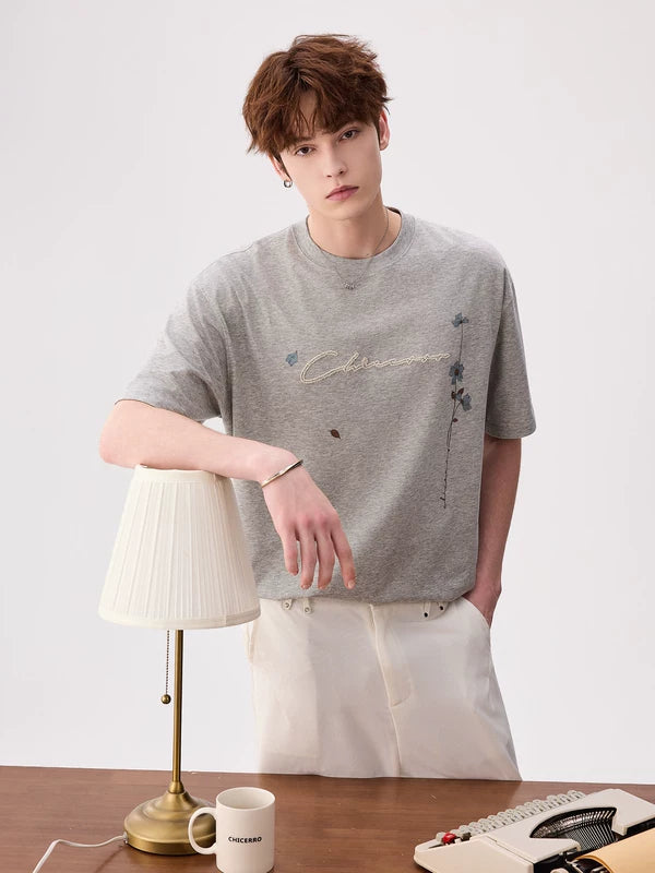 Floral Embroidered Graphic Crewneck T-Shirt 2