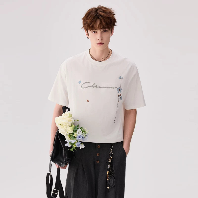 6202199998220,6202199998221,6202199998222,6202199998223, Floral Embroidered Graphic Crewneck T-Shirt